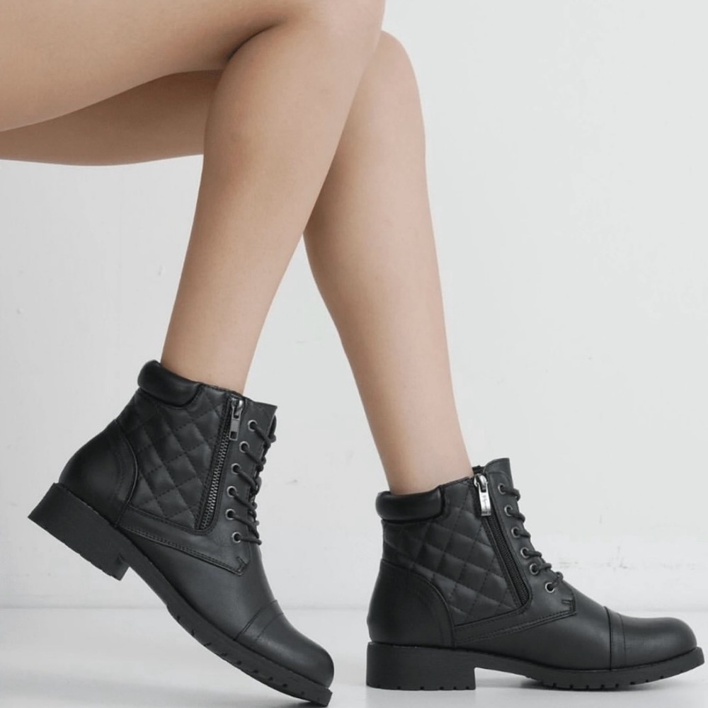 Faux Leather Quilted Ankle Combat Bootie